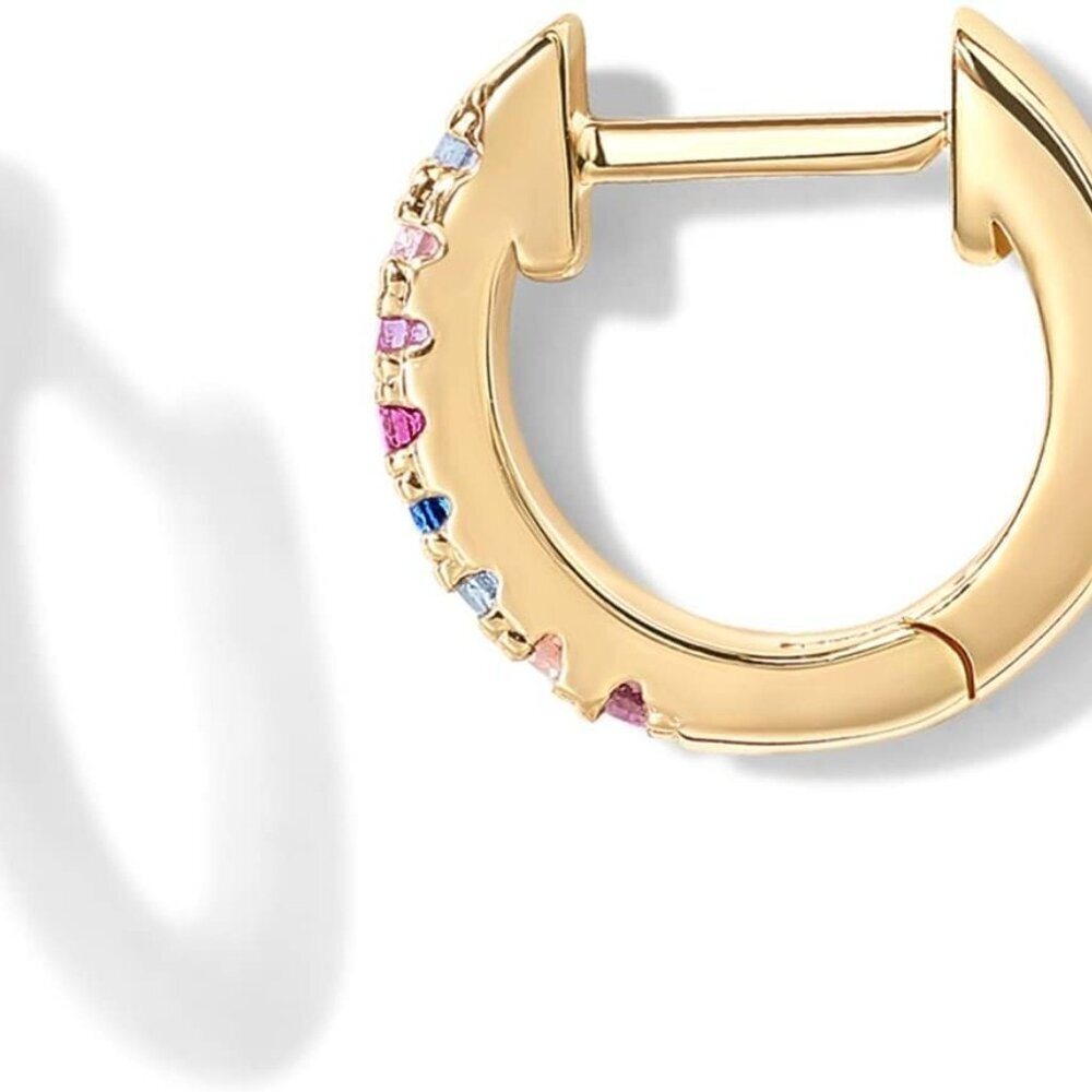 Sustainable 14K Gold Plated Huggies with Stunning Multicolored Stones for Women
